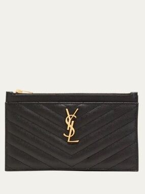 Saint Laurent Monogram Bill Pouch Clutch Black Grain De Poudre Leather Gold YSL